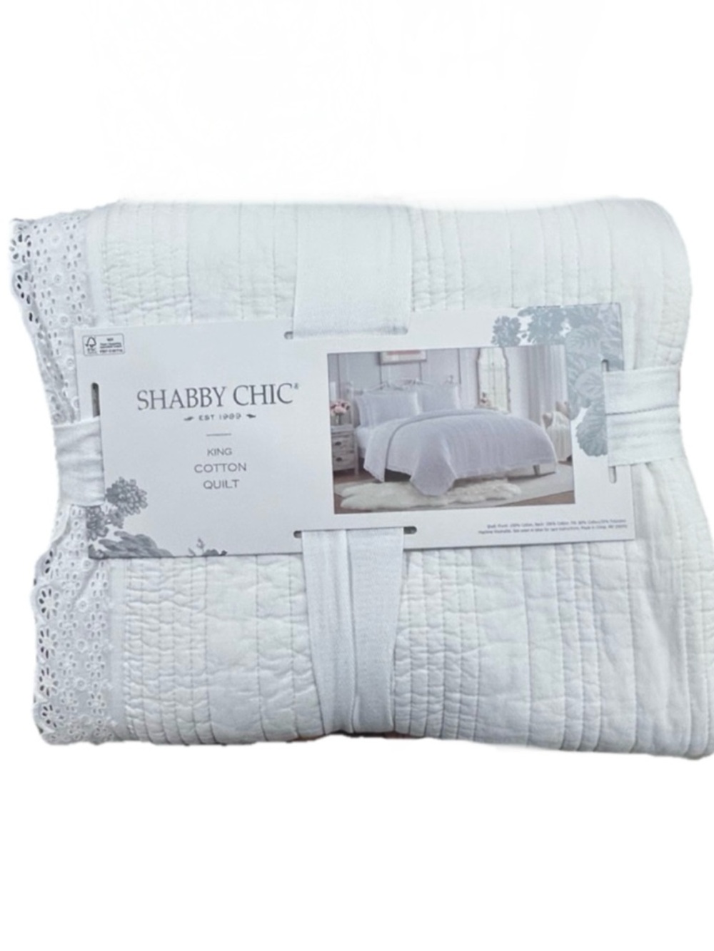Shabby Chic White Cotton Quilt 106”x92”